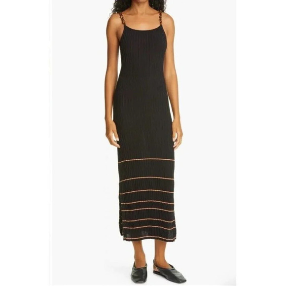Jonathan Simkhai Mixed Ribbing Tank Dress Black Brown Stripes Size Medium Cotton - Picture 1 of 12